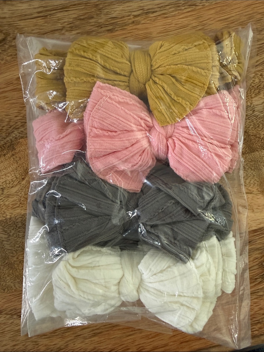 Giant 4 Knotted Fabric Bow Headbands - Mustard, Pink, Gray, Cream